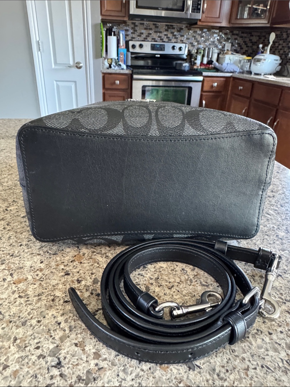 COACH Black Signature Canvas Bucket Crossbody Bag - Picture 6 of 14